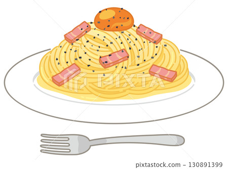 Carbonara with egg yolk (with fork) Carbonara with egg yolk (with fork) 130891399