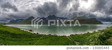 Coastal Landscape With Fjord On Lofoten Islands In Norway 130891443