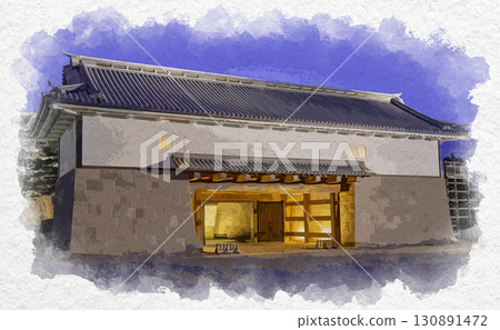 石川縣金澤市金澤城河北門水彩畫 130891472