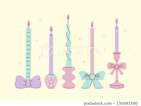 Set of candles in cute candlesticks. Vector graphics 130891500