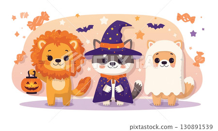 Cute illustrations of animals dressed up for Halloween 130891539