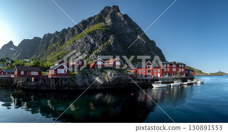 Harbor And Buildings In Village A I Lofoten At Lofoten Islands In Norway 130891553