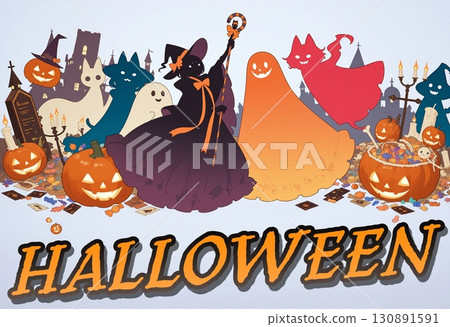 Halloween character large gathering illustration 130891591