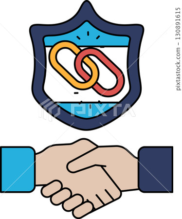 A handshake between two people is shown with a shield behind them 130891615