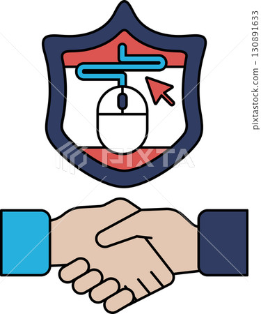 A handshake between two people is shown with a mouse and a computer mouse cursor 130891633