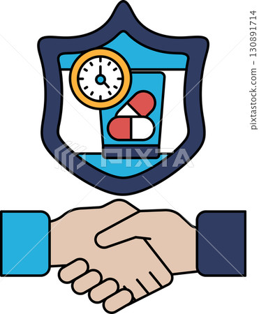 A black and white image of two hands shaking with a clock 130891714