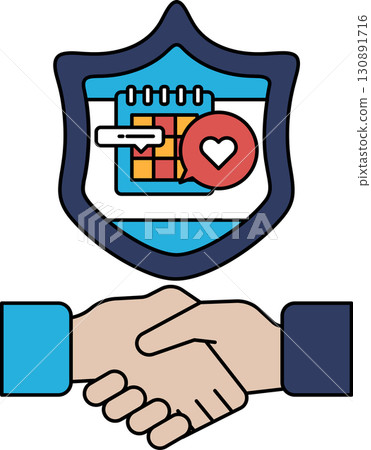 A black and white image of two hands shaking with a calendar 130891716