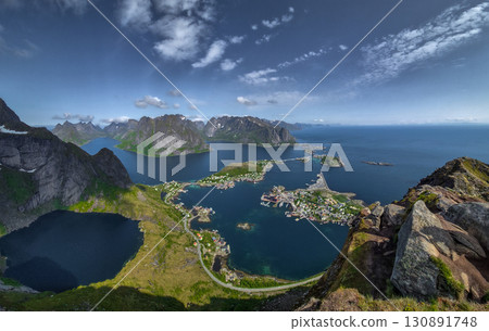 Spectacular Viewing Point Reinebringen Over Coastal Landscape At Reine And Hamnoy On Lofoten Islands In Norway Spectacular Viewing Point Reinebringen Over Coastal Landscape At Reine And Hamnoy On Lofoten Islands In Norway 130891748