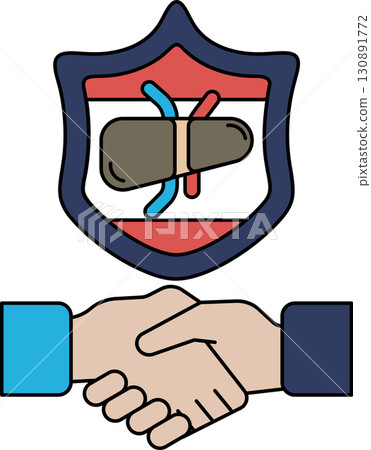 A handshake between two people is shown with a shield behind them A handshake between two people is shown with a shield behind them 130891772