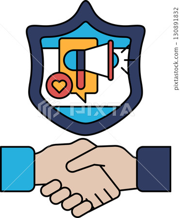 A shield with a heart and a megaphone on it 130891832