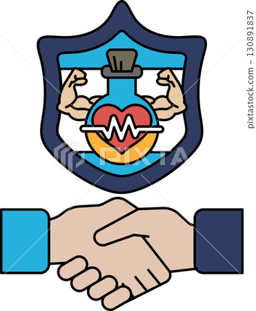 A black and white drawing of two hands shaking hands with a heart 130891837