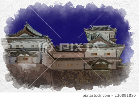 石川縣金澤市金澤城金剛塔的水彩畫 130891850