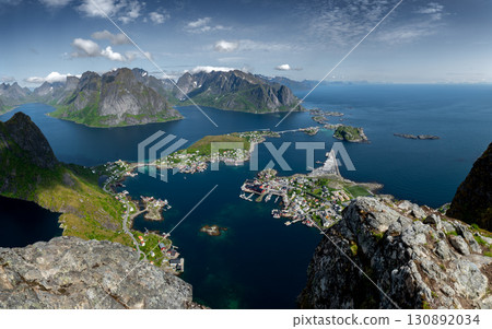 Spectacular Viewing Point Reinebringen Over Coastal Landscape At Reine And Hamnoy On Lofoten Islands In Norway Spectacular Viewing Point Reinebringen Over Coastal Landscape At Reine And Hamnoy On Lofoten Islands In Norway 130892034