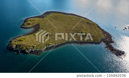 Aerial View Of Small Island In Torsfjord On Lofoten Islands In Norway Aerial View Of Small Island In Torsfjord On Lofoten Islands In Norway 130892036