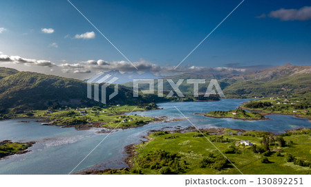 Aerial View Of Coastal Landscape Near Leknes And Mortsunt On Lofoten Islands In Norway 130892251