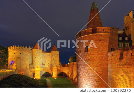 Warsaw Barbican at Night, Warsaw, Poland 130892270