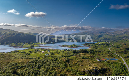 Aerial View Of Coastal Landscape Near Leknes And Mortsunt On Lofoten Islands In Norway 130892274