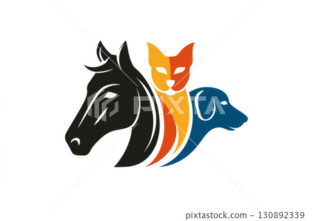 Horse, cat and dog heads forming a circular colorful logo 130892339