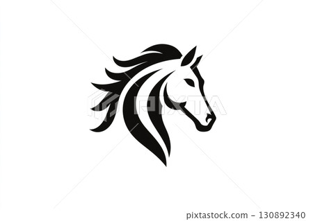 Horse head logo showing waving mane and powerful neck 130892340