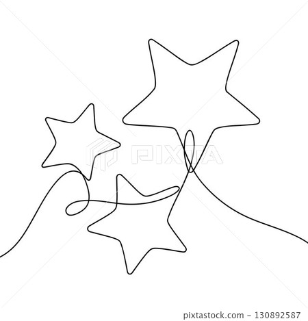 Continuous line drawing of stars. Minimalist black linear sketch isolated on white background. Hand drawn vector illustration. 130892587