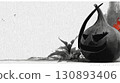 樹葉和水墨畫風格的萬聖節南瓜 130893406
