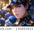 A woman in a uniform posing with a rose in the background - High-quality JPG material 130893815