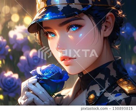 A woman in a uniform posing with a rose in the background - High-quality JPG material 130893815