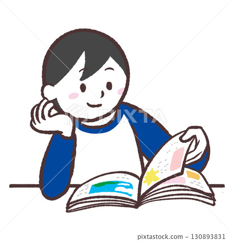一個人用手托著下巴翻書的插圖 130893831