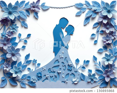 Paper Cut Couple in Cool Floral Embrace Paper Cut Couple in Cool Floral Embrace 130893868