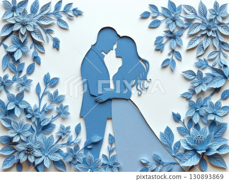 Paper Cut Couple in Cool Floral Embrace 130893869