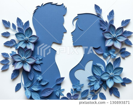 Paper Cut Couple in Cool Floral Embrace Paper Cut Couple in Cool Floral Embrace 130893871