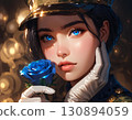 A woman in a uniform posing against a background of fantastic light. High-quality JPG material 130894059