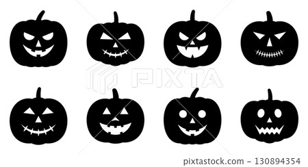 Halloween pumpkin jack-o'-lantern silhouette set vector illustration Halloween pumpkin jack-o'-lantern silhouette set vector illustration 130894354