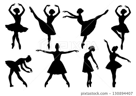 Silhouette ballerina poses vector set Silhouette ballerina poses vector set 130894407