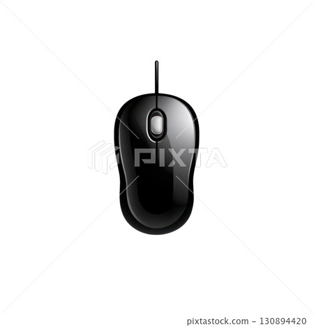 Black computer mouse with sleek design and ergonomic shape, ideal for modern workspace and technology enthusiasts, showcasing functionality and style. Isolated on transparent background. PNG, cutout. 130894420