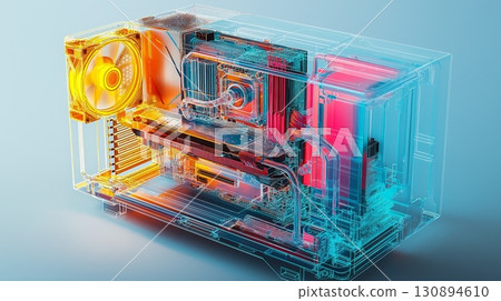 Abstract transparent technology industrial computer concept with wireframe structure 130894610