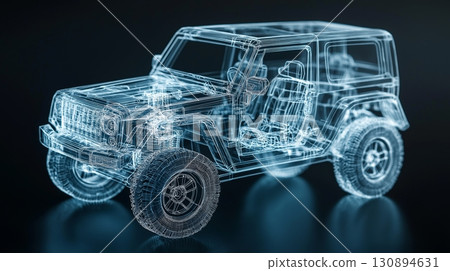 Digital 3d wireframe model of off-road car for automotive design and engineering visualization 130894631