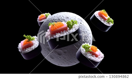 Sushi rolls orbiting a celestial moon 130894862