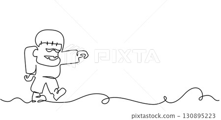 Frankenstein monster zombie walking. Halloween decoration card 130895223