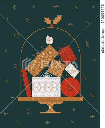 Gift boxes under cake stand lid green 130895318