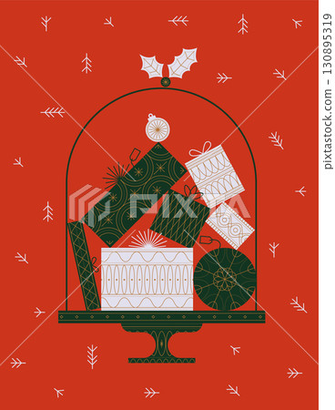 Gift boxes under cake stand lid red 130895319