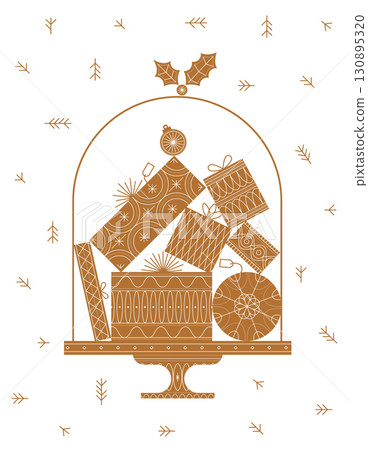 Gift boxes under cake stand lid beige 130895320