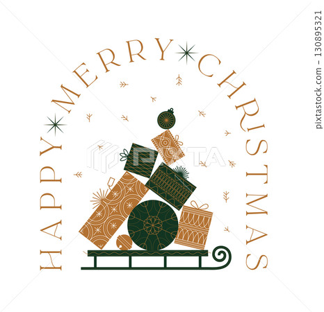 Merry Christmas on sleigh greeting labels 130895321