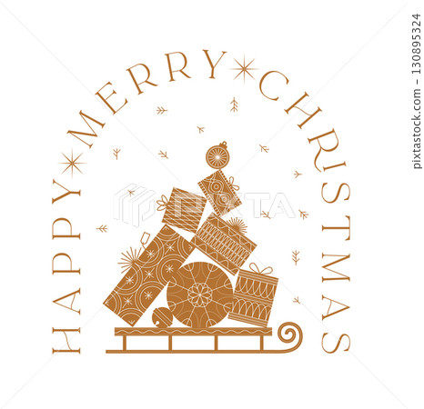 Merry Christmas on sleigh greeting labels beige Merry Christmas on sleigh greeting labels beige 130895324