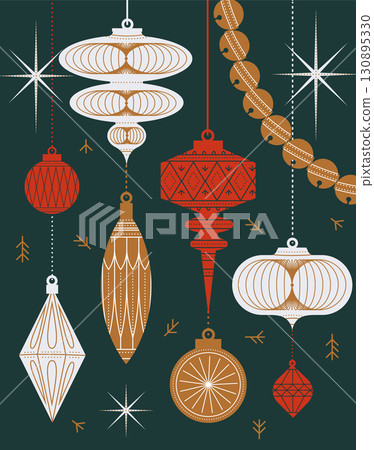 Christmas tree toys art deco vintage style green Christmas tree toys art deco vintage style green 130895330