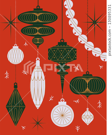 Christmas tree toys art deco vintage style red 130895331