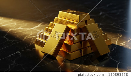 Fine Gold Bullion Pyramid with Engraving Visible 130895358