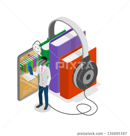 3D Isometric Flat  Illustration of Virtual Library. Item 3 130895387