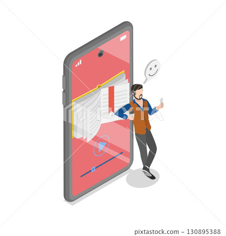 3D Isometric Flat  Illustration of Virtual Library. Item 4 130895388
