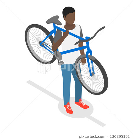 3D Isometric Flat Set of Cycling People. Item 5 3D Isometric Flat Set of Cycling People. Item 5 130895391